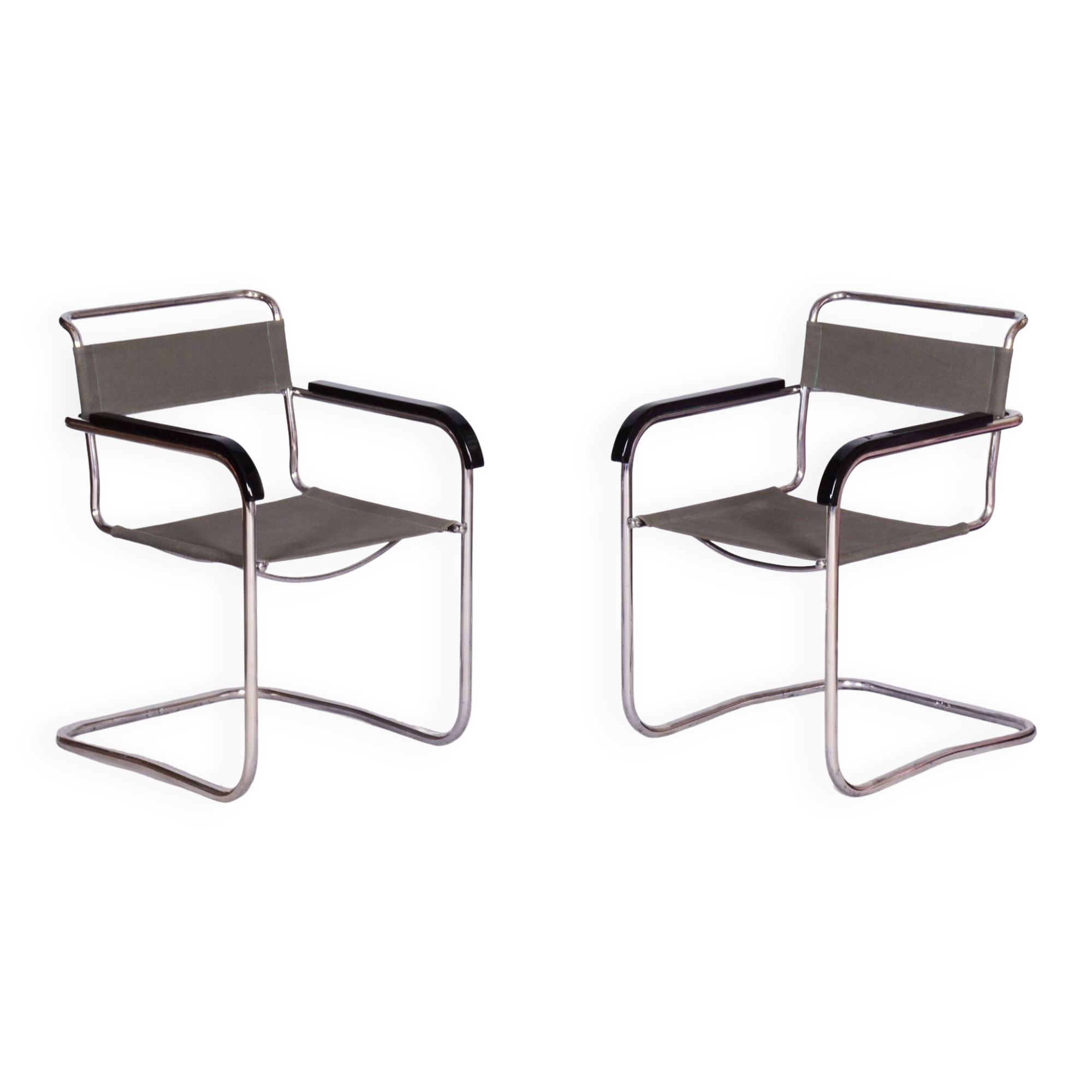 Restored Bauhaus Pair of Armchairs, by Thonet, by Marcel Breuer, Czech, 1930s