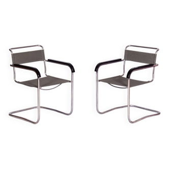 Restored Bauhaus Pair of Armchairs, by Thonet, by Marcel Breuer, Czech, 1930s