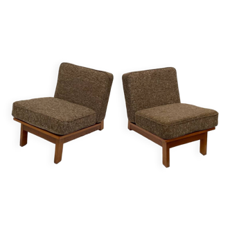 Set of two armless armchairs from the fifties full oak