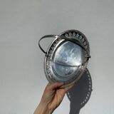 Oval dish with silver-plated metal handle