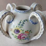 Old vase decorated with flowers, in ceramic, Roger Colas, from Clamecy