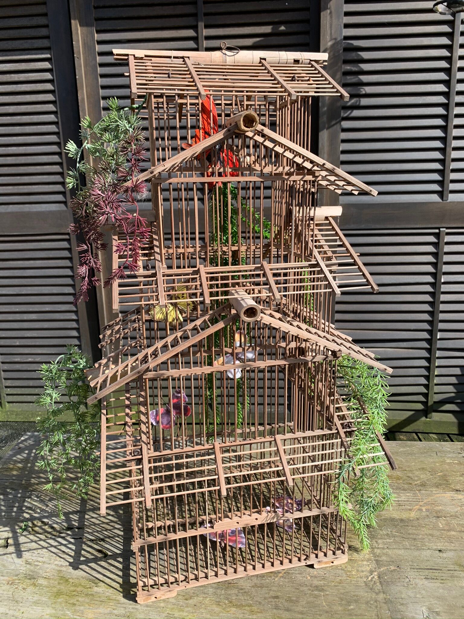 Large vintage bamboo birdcage