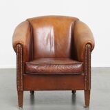 Cognac-Colored Sheepskin Leather Club Chair