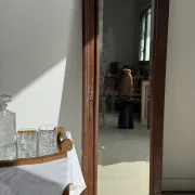 Antique mirror (right) oak wardrobe door with bevelled glass and