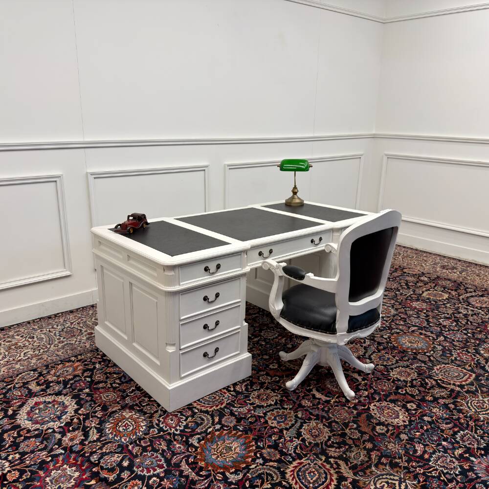 Classic English White Desk Set with Desk Chair