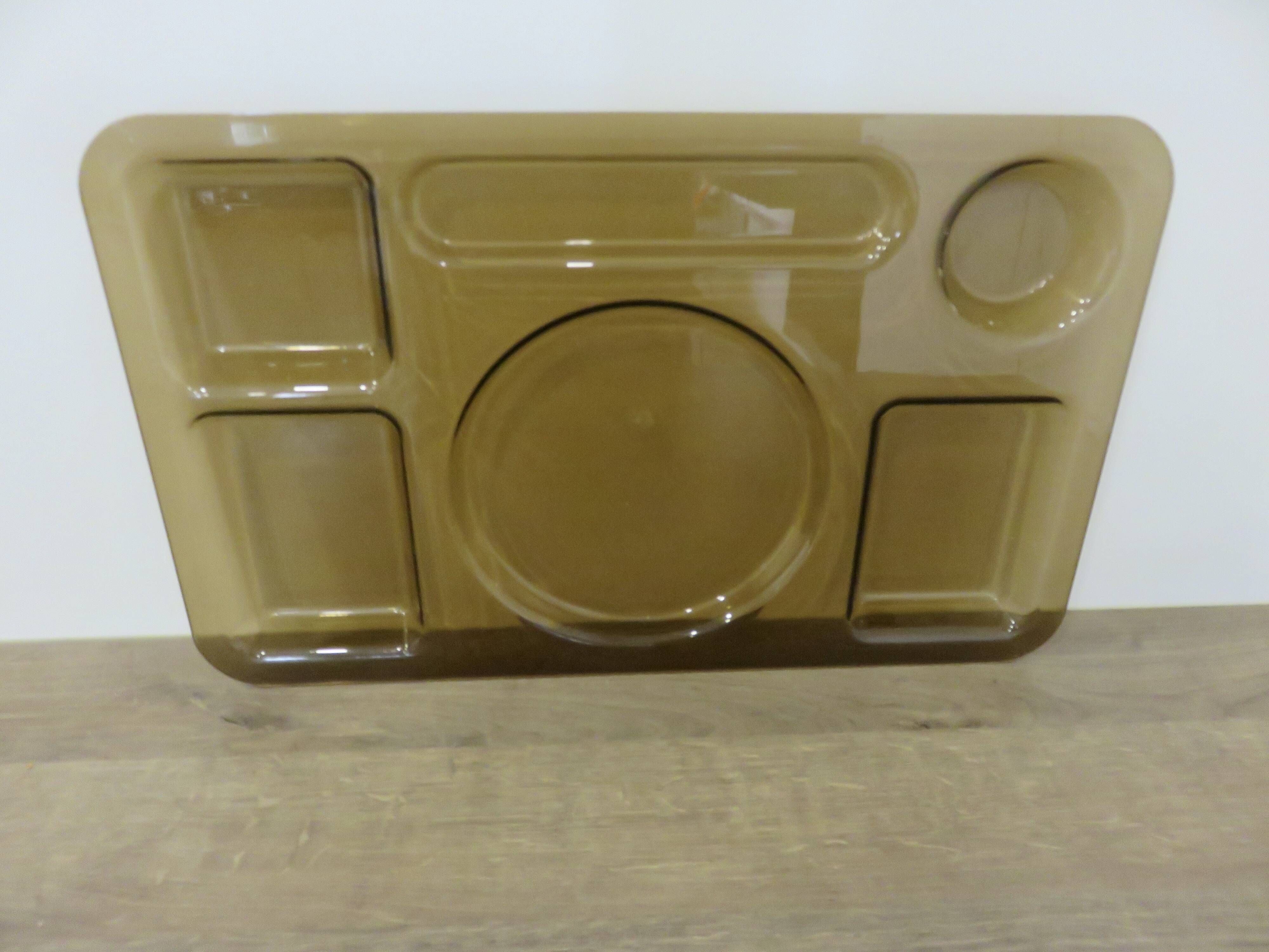 Set of 3 Guzzini trays, in smoked transparent ABS, 1970, Italy, vintage