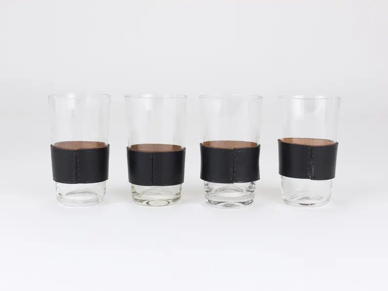 Carl Auböck Martini Set Black Leather Pitcher & Glasses, Austria, 1950s