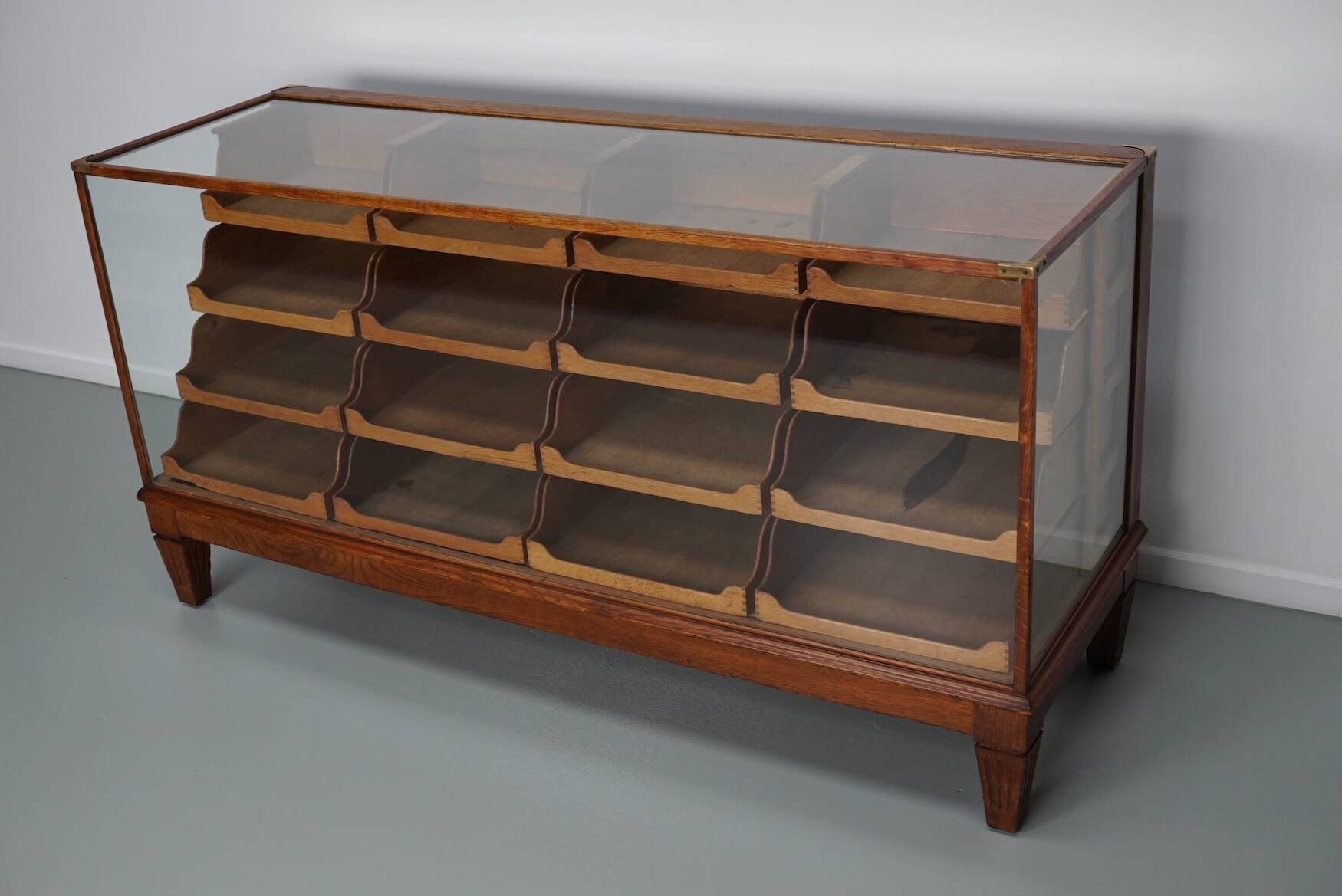 Antique English oak and glass counter/display cabinet, circa 1920-1930