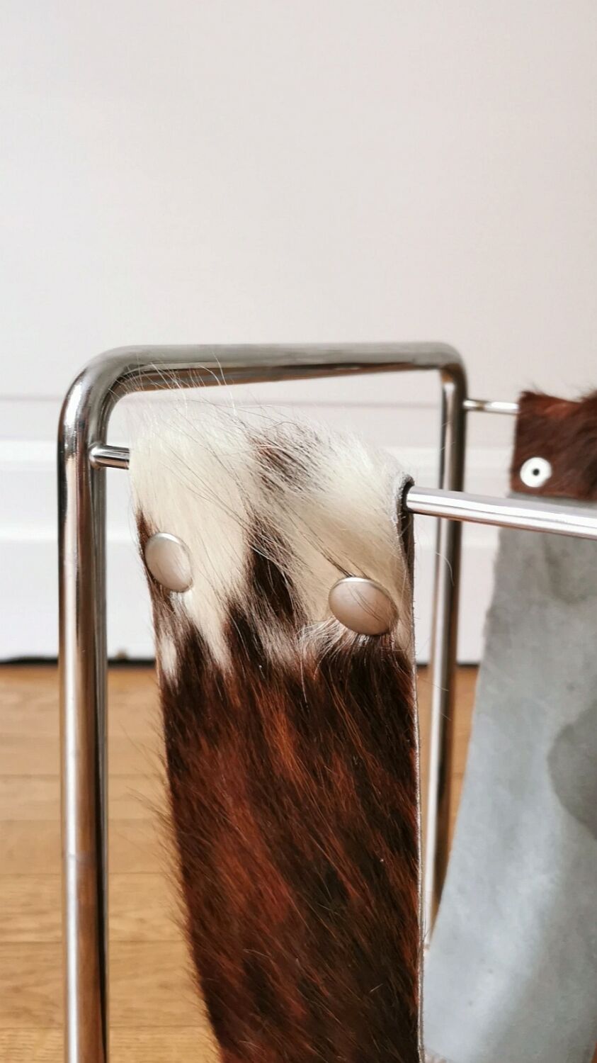 Magazine holder chrome and leather, 1970