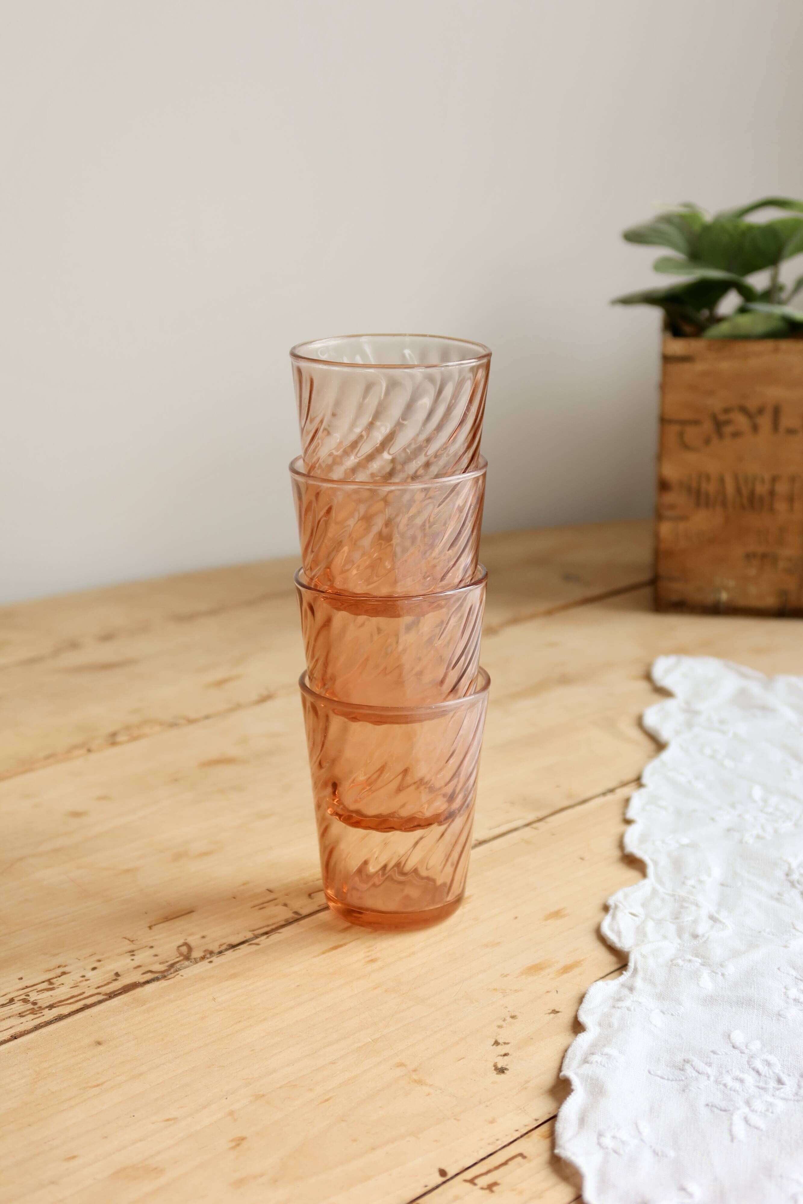 4 verres à eau vintage Luminarc Rosaline années 1970