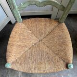 Provençal chair in water green wood and woven straw