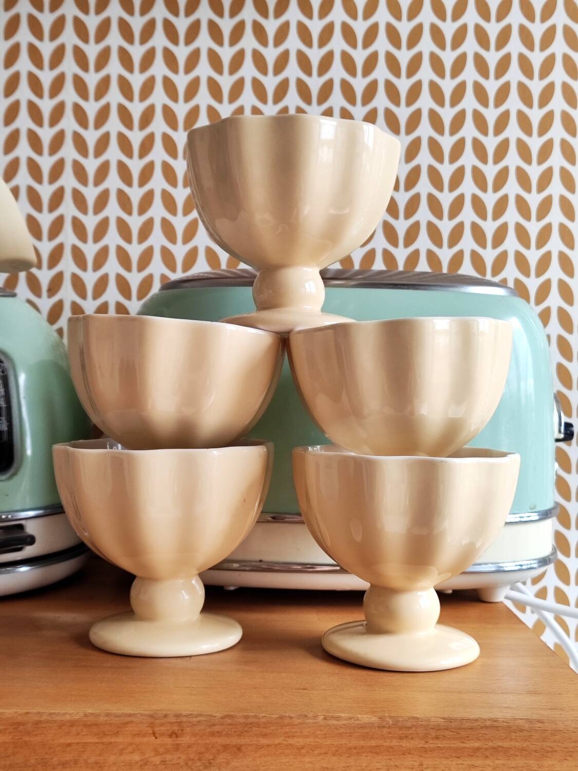 Pale yellow ceramic dessert cups