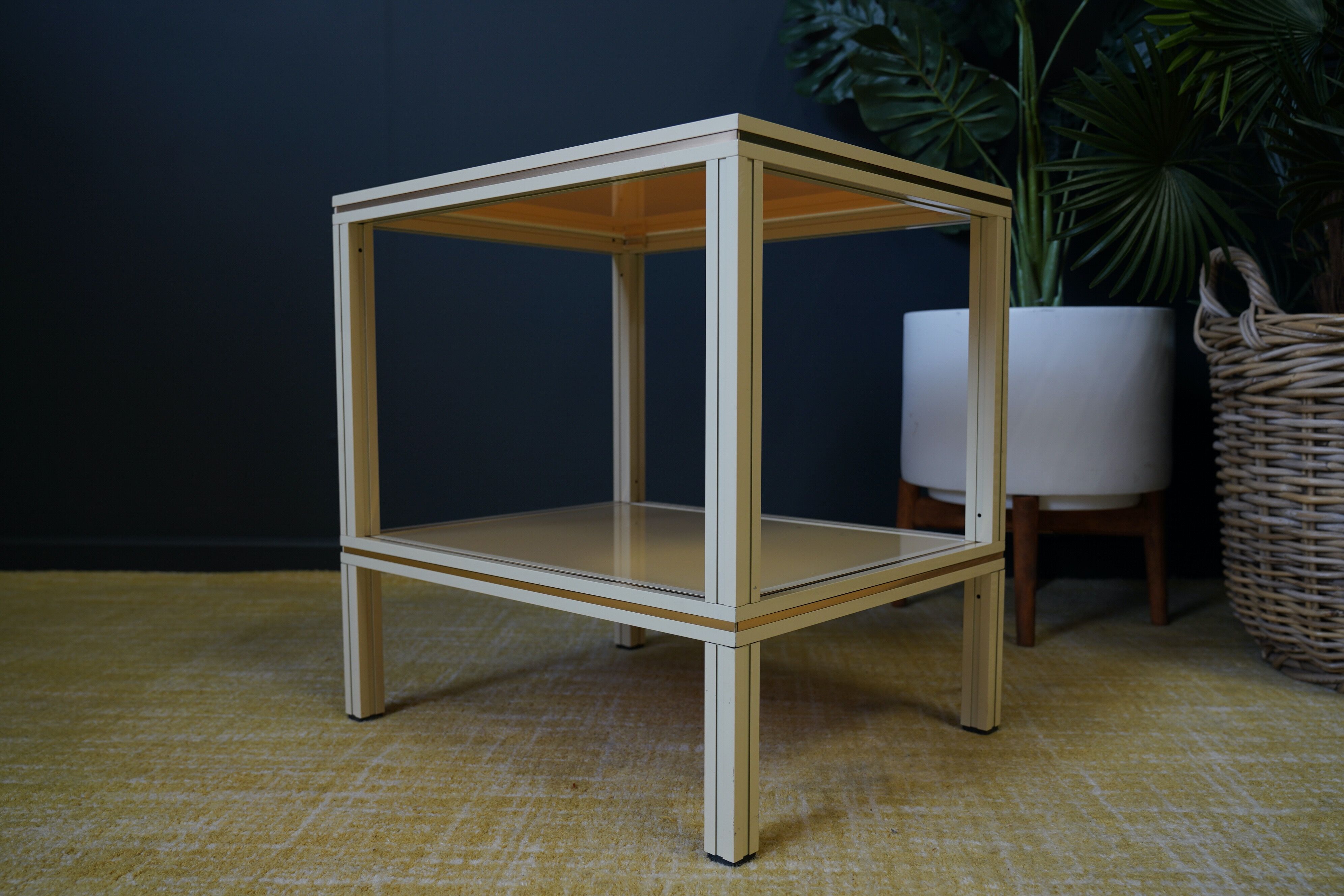 Mid century pierre vandel cream aluminium two-tier side table 1970s