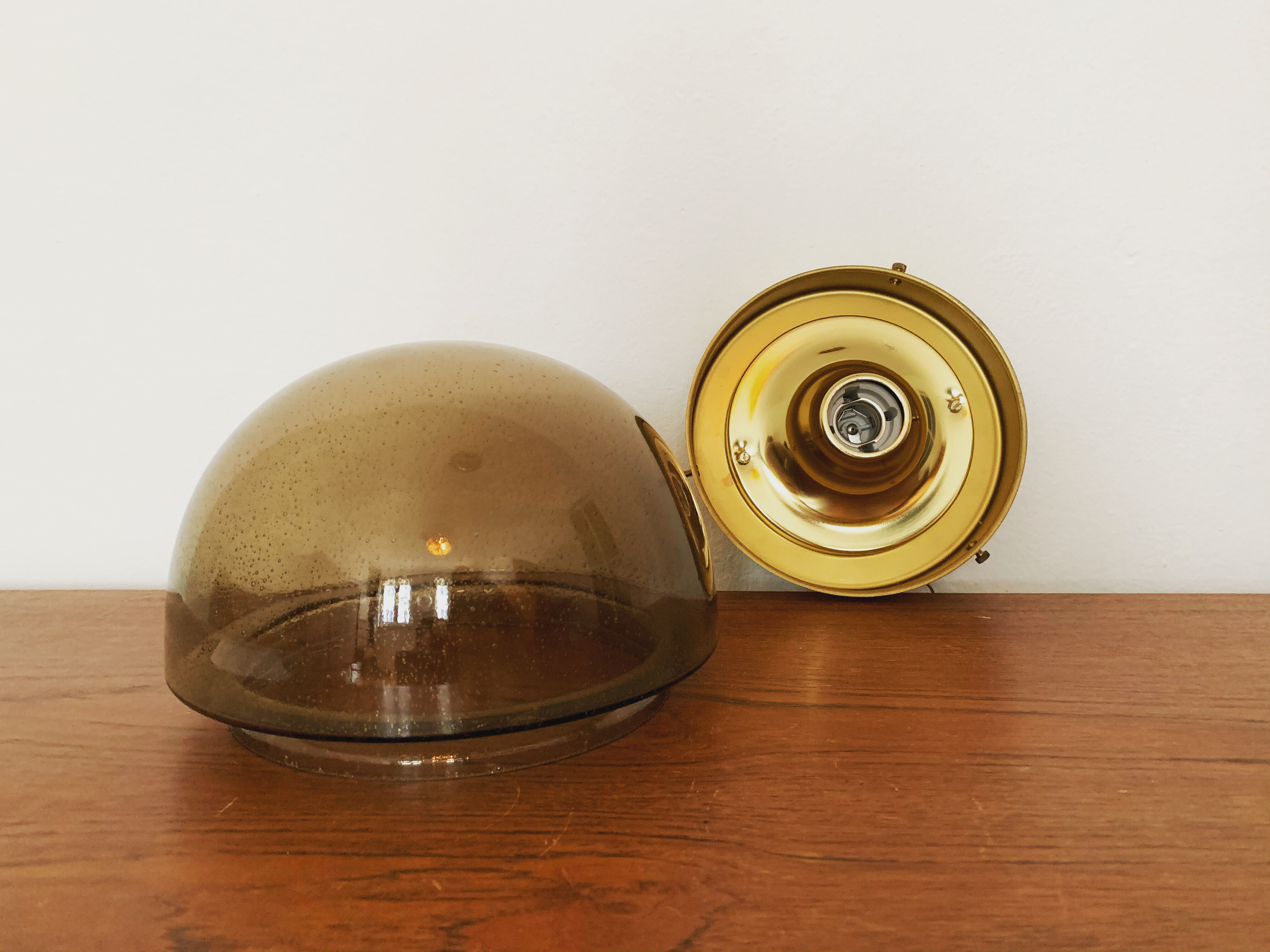 Smoked glass wall lamp or flush light by Glashütte Limburg