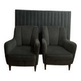 lot pair of signed armchairs with headboard