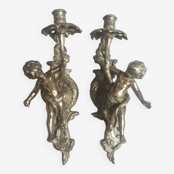 Paire d'appliques en bronze ,anges ,angelots,chérubins