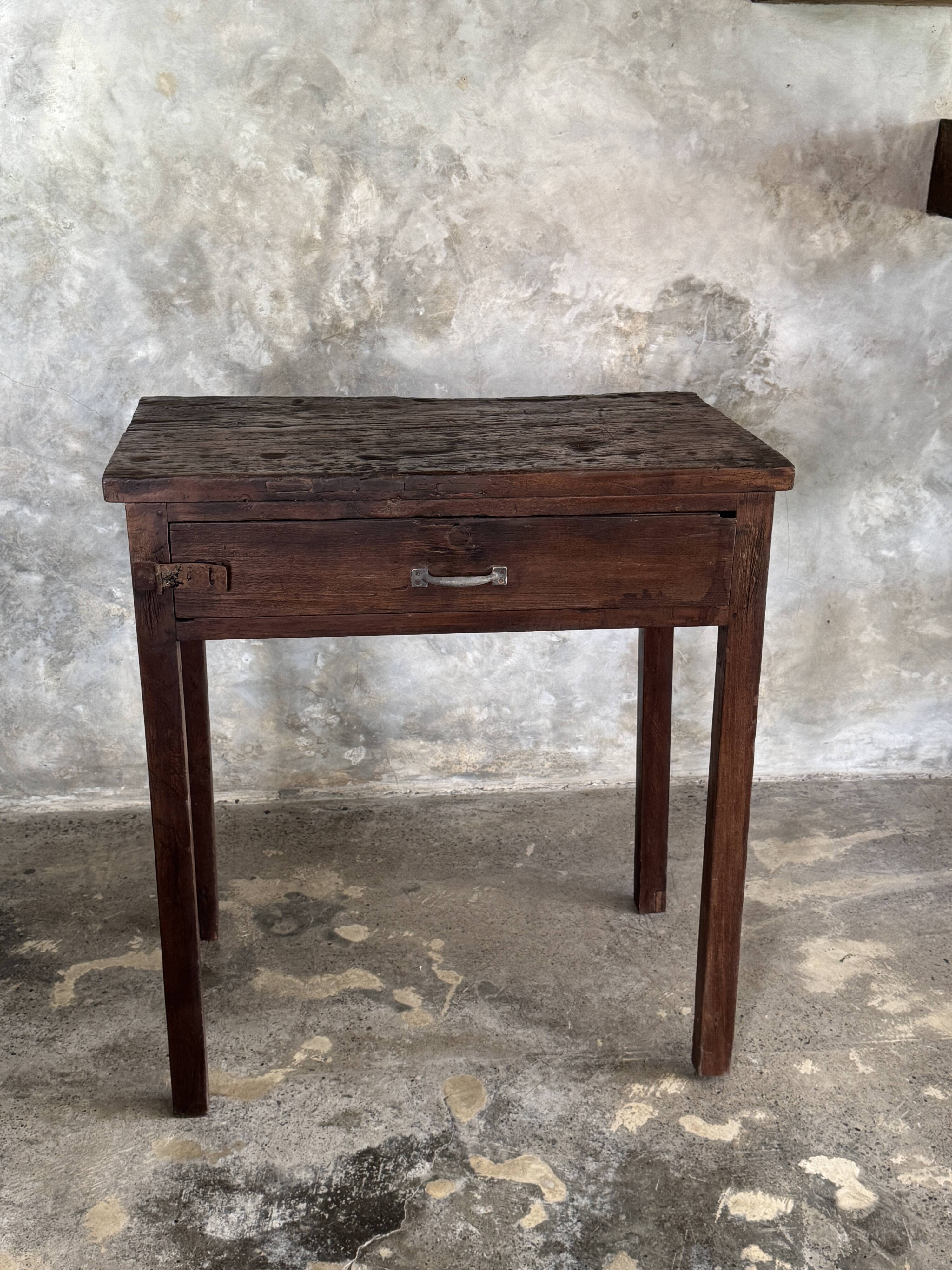 Antique Indonesian teak workbench with one drawer H82.5 L76x49.