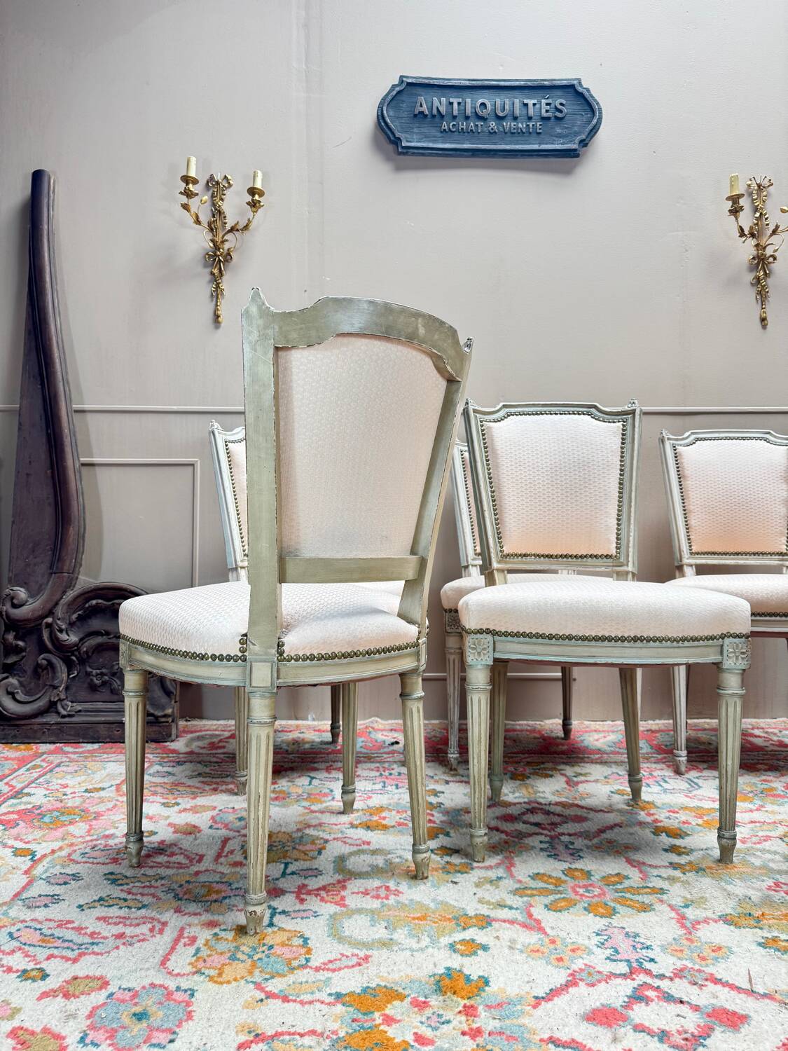 Set of Six Louis XVI Style Lacquered Wood Chairs, 19th Century