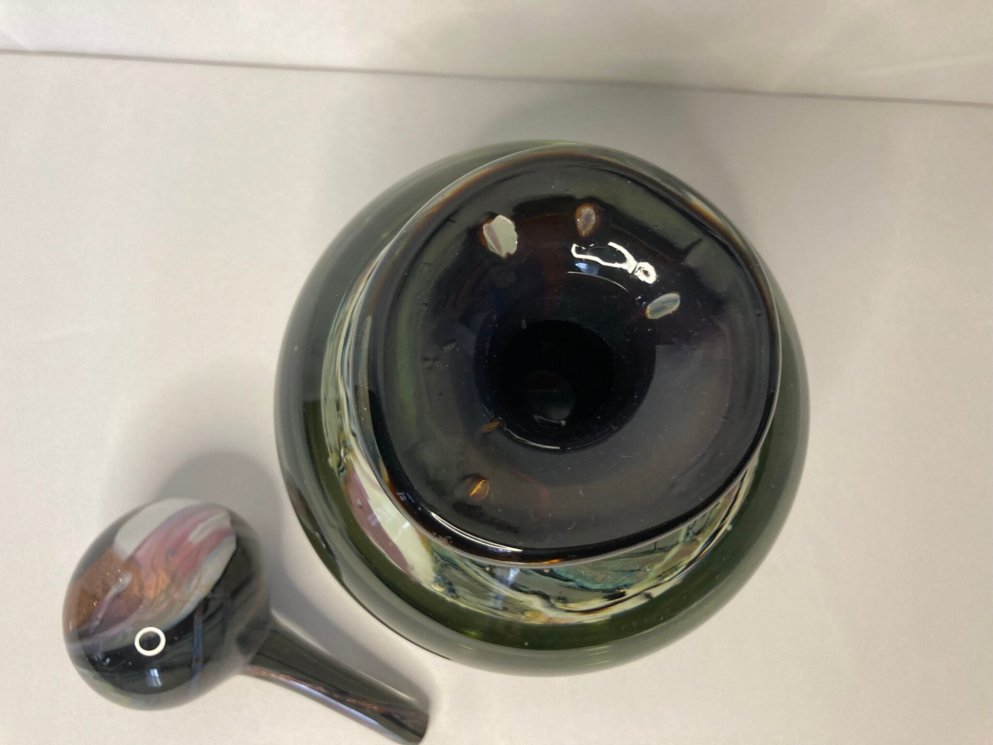 LUZORO (Michèle), Polychrome glass ball bottle signed XXth