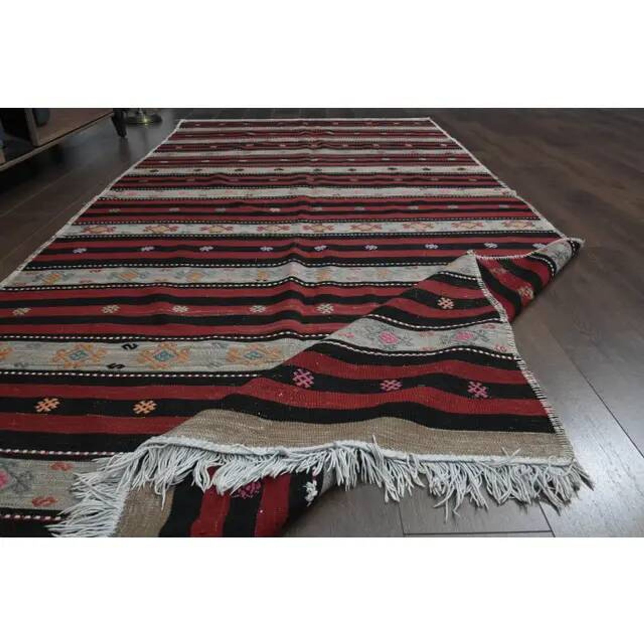 Flatweave Antique Turkish Vintage Orange Kilim Rug 153x332