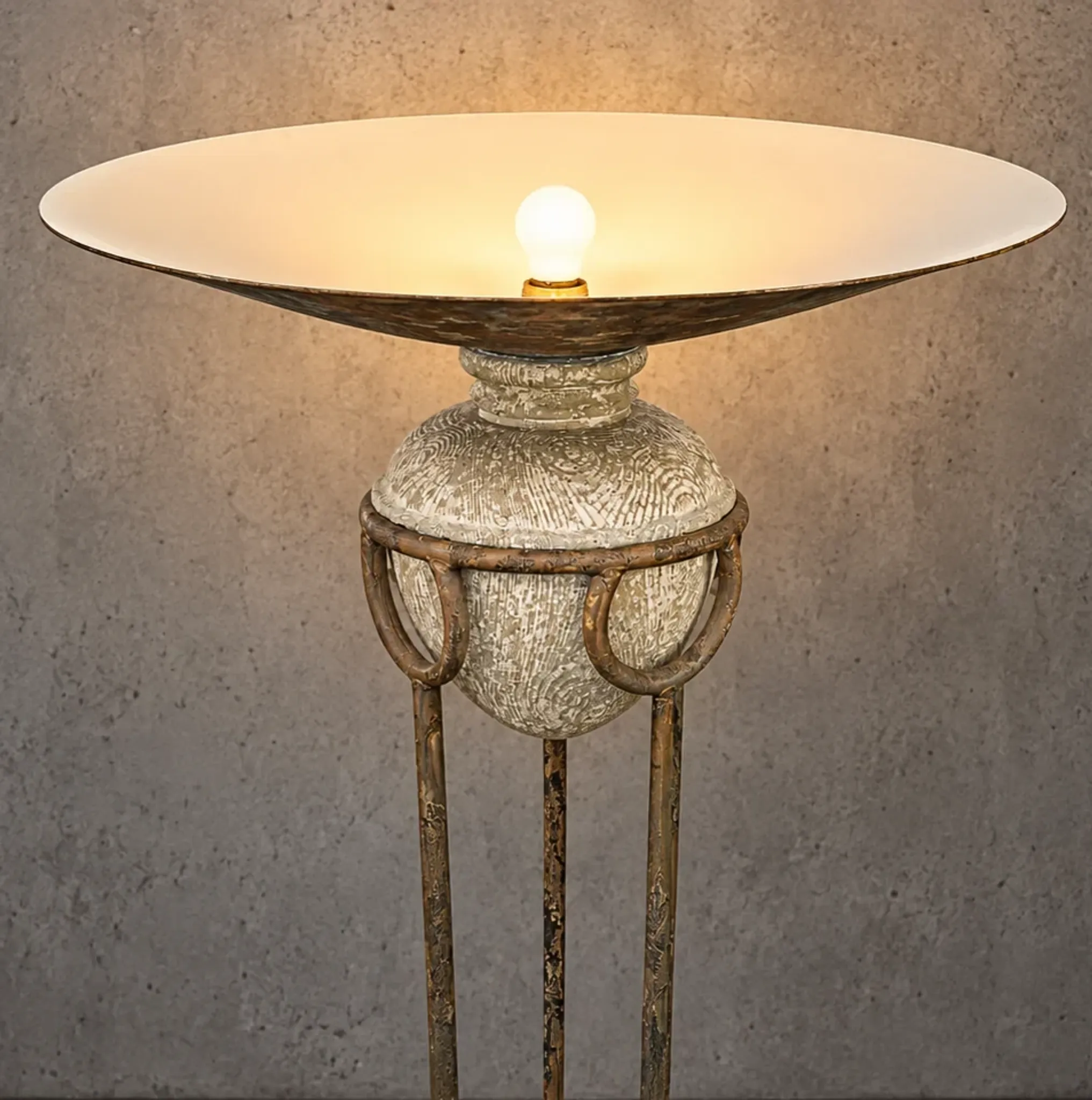 Neo classic forged floor lamp / metal shade / stone base / 1970s