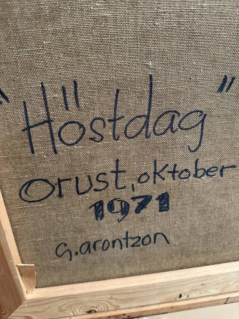 Original Swedish Oil on Canvas – “Orust” by Gösta Arontzon – Signed – Dated 1971 – Vintage & Framed – 58 × 49 cm