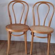 Set of 4 bistro chairs in turned wood and cannage rattan 50s