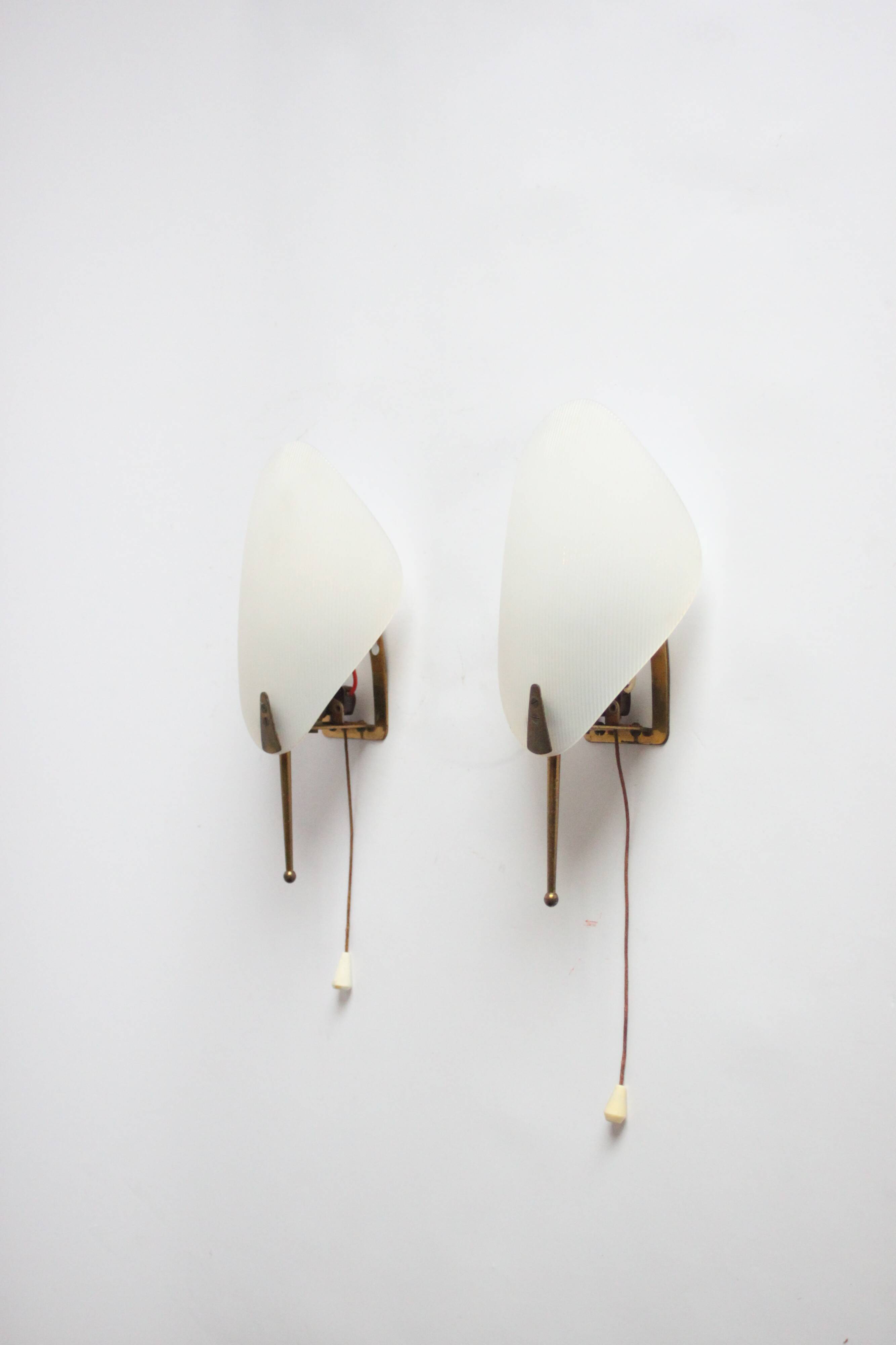 1950S leaf shaped brass and acrylic wall sconces