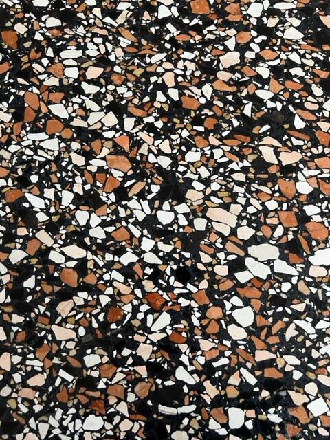 RED EDITION table, Horizon model in terrazzo
