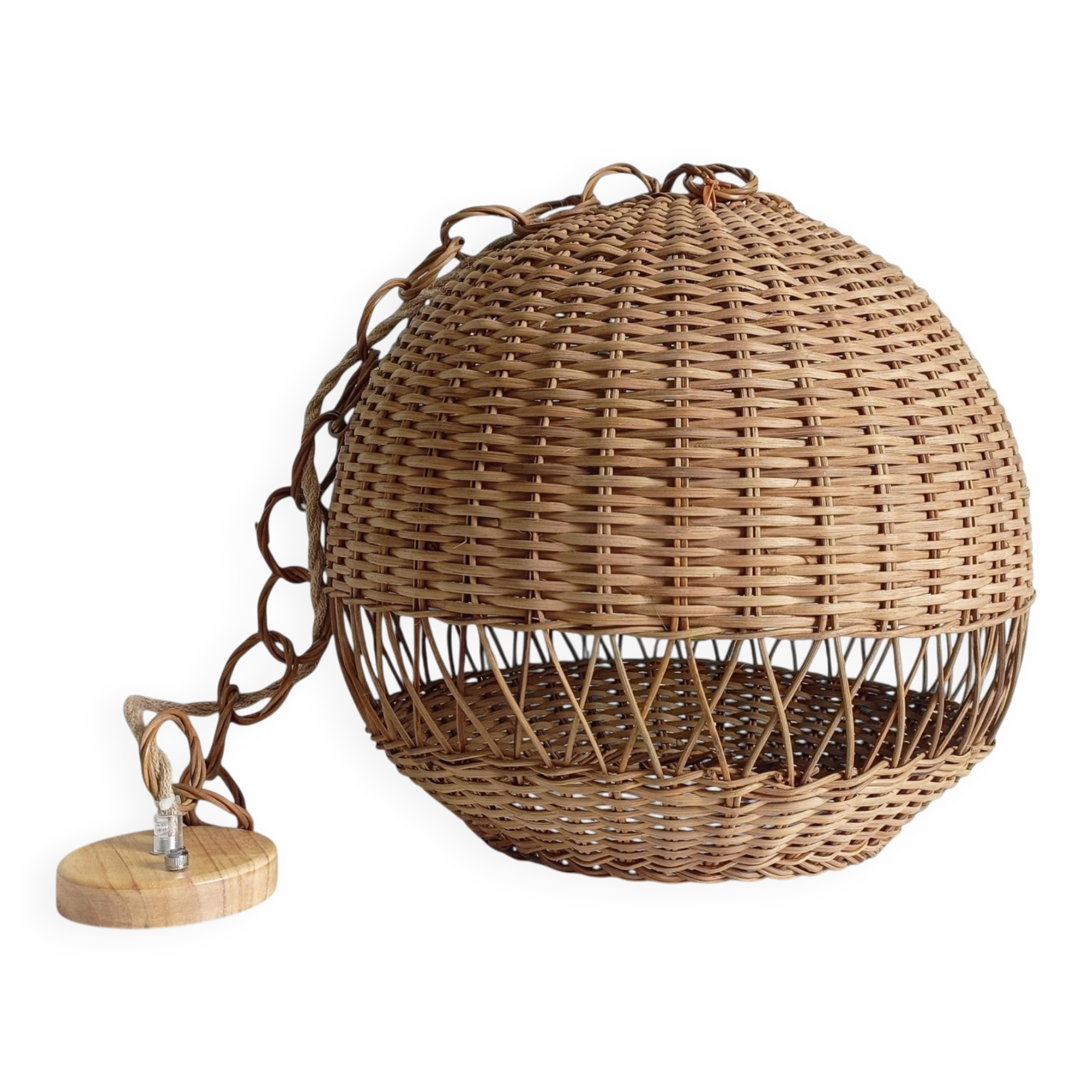 Rustic Wicker Pendant Lamp, Handcrafted in Spain, 40cm Diameter, 1970s