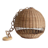 Rustic Wicker Pendant Lamp, Handcrafted in Spain, 40cm Diameter, 1970s
