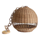 Suspension en osier rustique, fabriquée à la main en Espagne, diamètre de 40 cm, années 1970.