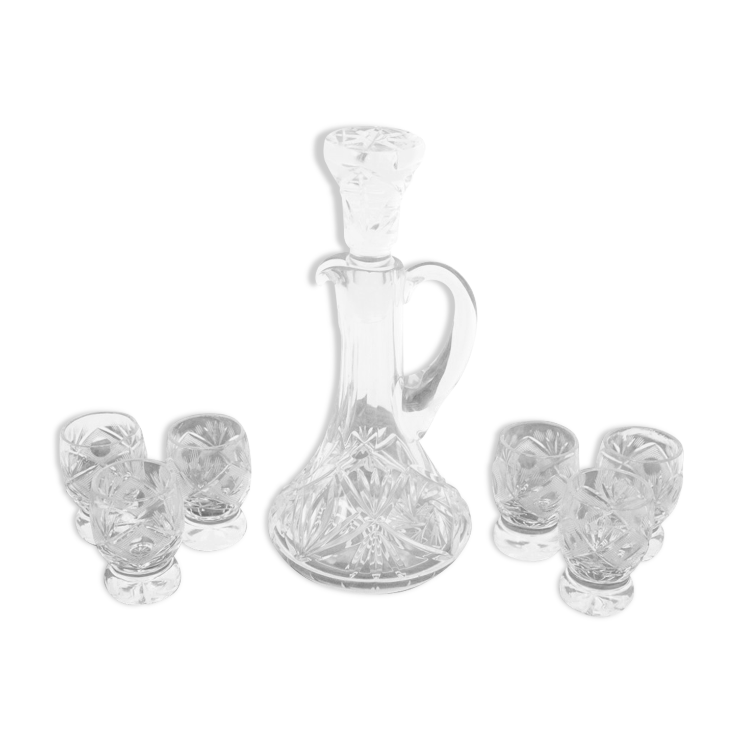 Crystal decanter with glasses, Poland, 1960s