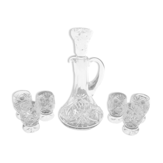 Crystal decanter with glasses, Poland, 1960s