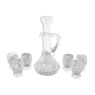 Carafe en cristal avec verres, Pologne, années 1960