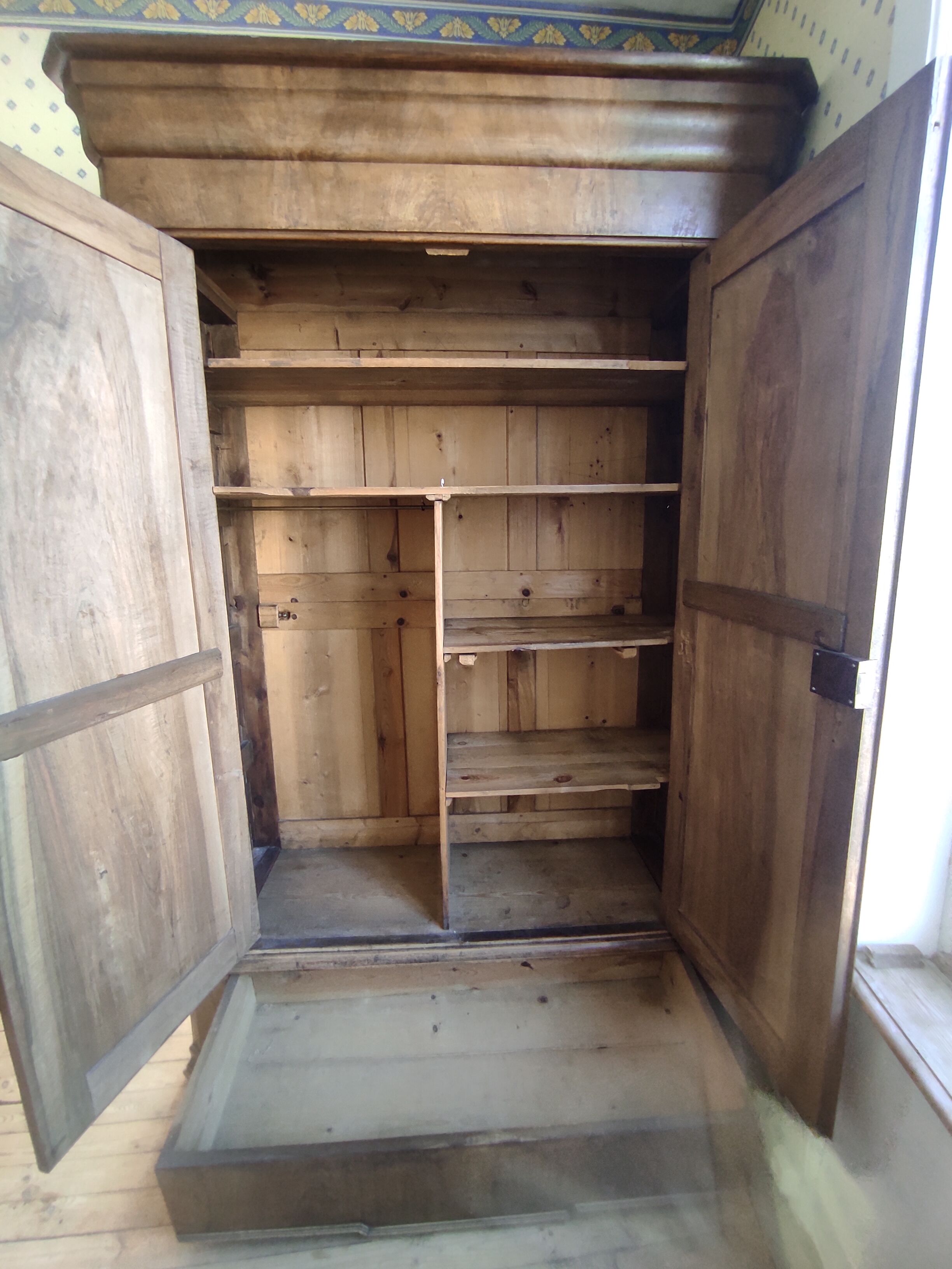 Old wardrobe Louis Philippe 2 doors 19th century 1 drawer shelves