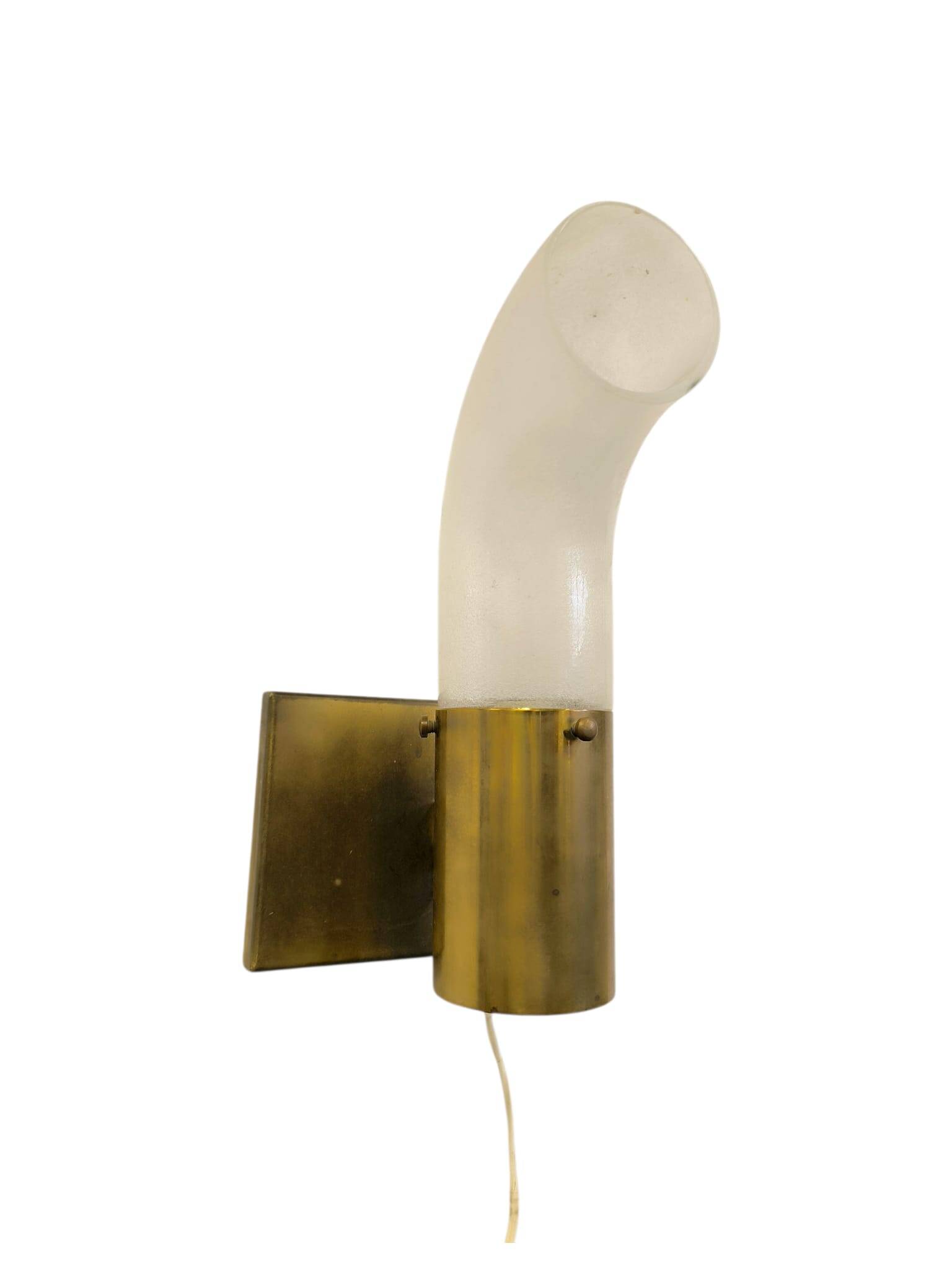 Brass and Pulegoso Glass Wall Lamp attributed to Aldo Nason for Mazzega 1960s