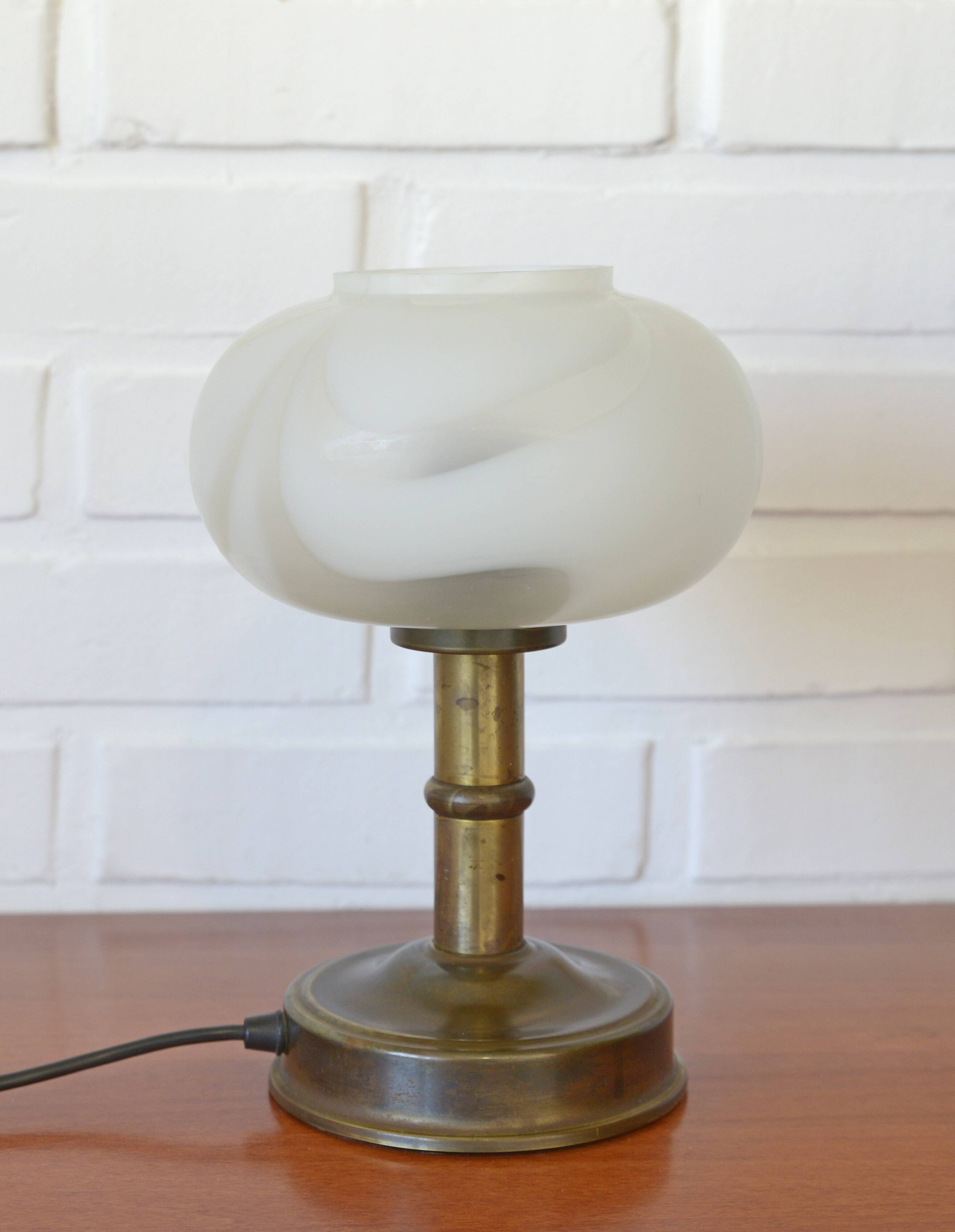 Vintage Murano glass style mushroom desk lamp brass bedside lamp 1970's
