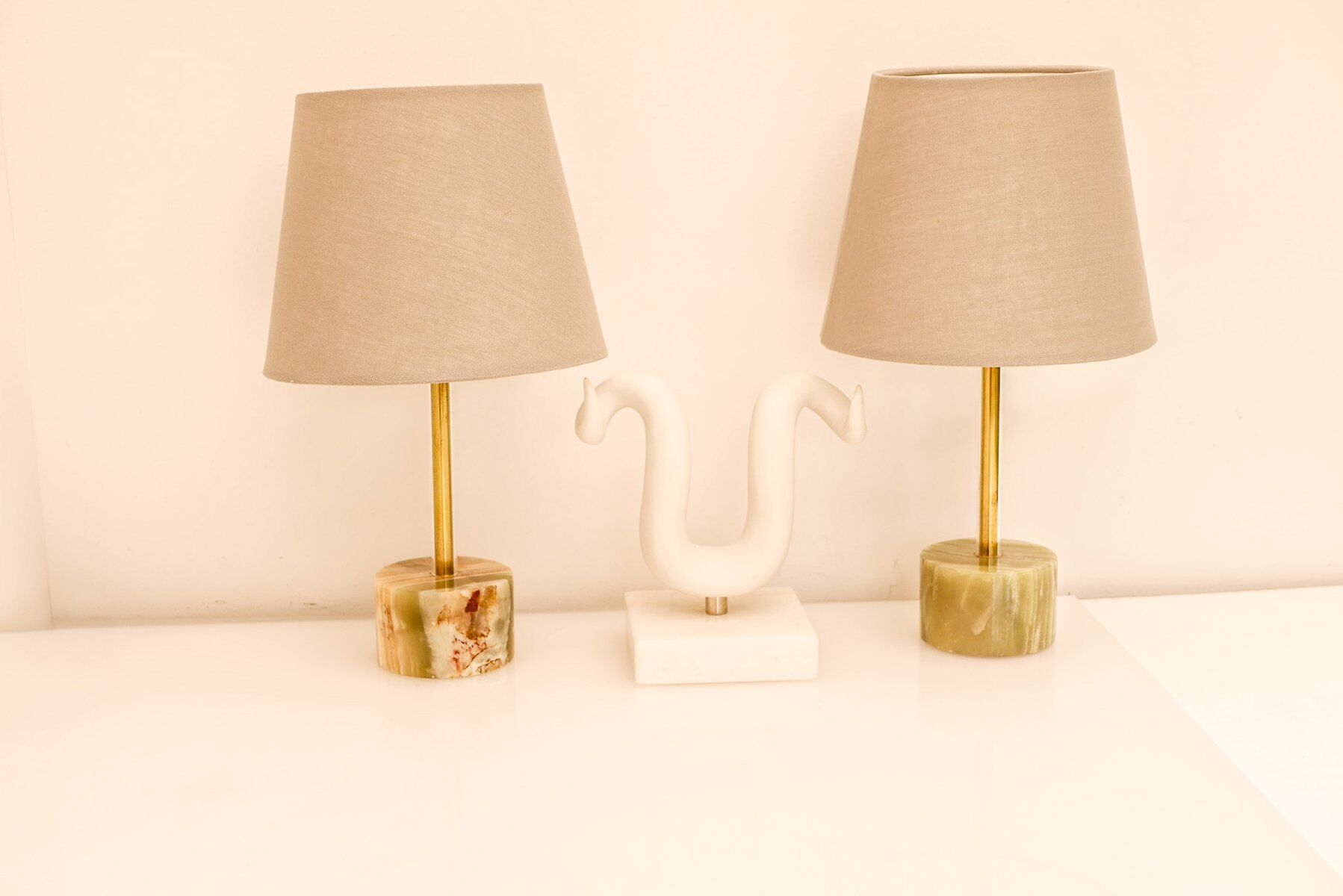 Mid-century modern Italian onyx and brass table lamps, set of 2