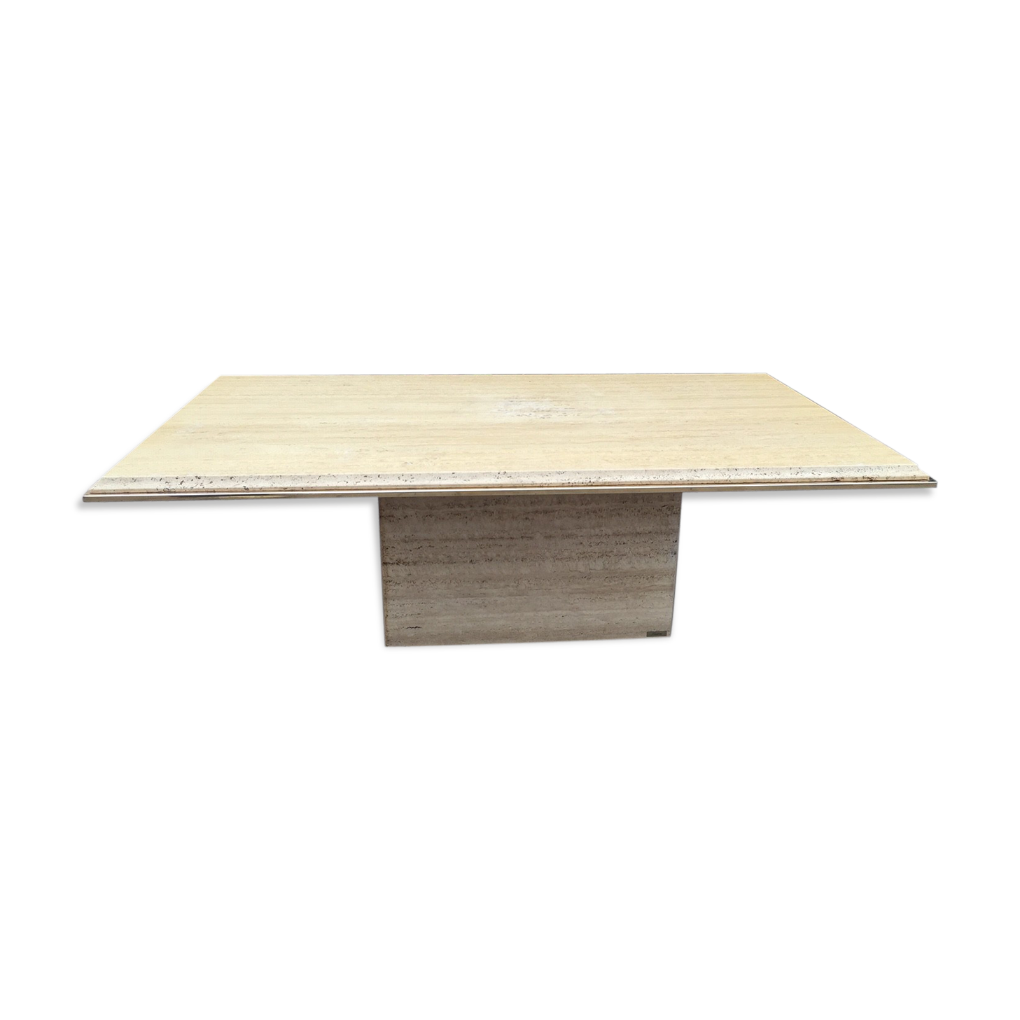 Table basse vintage en travertin et laiton de Fedam 1970