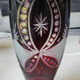 Bohemian/Czech Boho crystal vase, Burgundy red, vintage