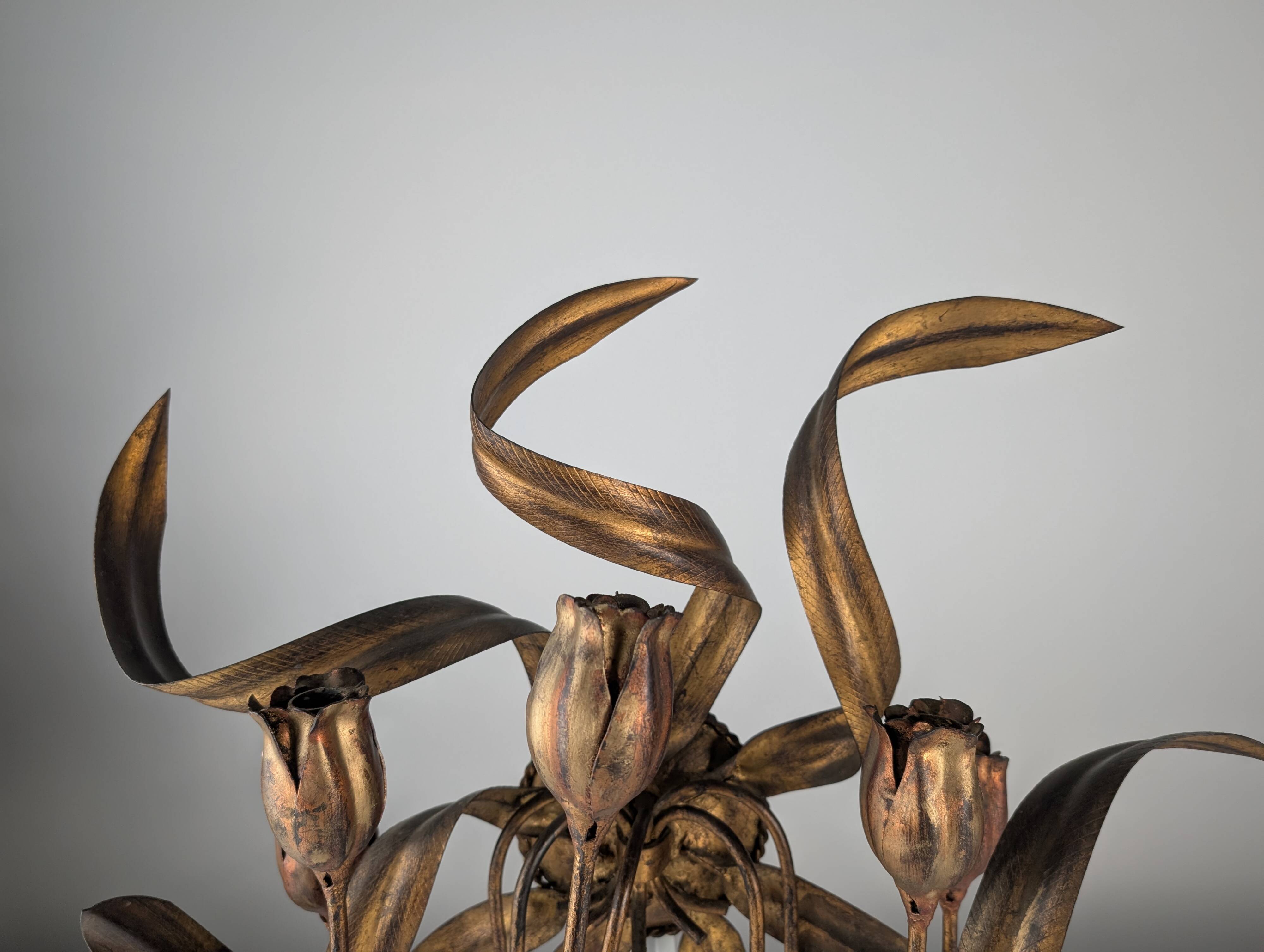 Large Vintage Wall Candelabra with Golden Tulips, 1960s