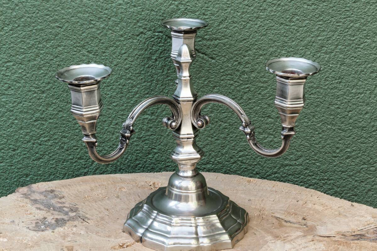 3-light silver-plated metal candlestick