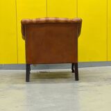 Fauteuil Club en cuir brun vintage Chesterfield Regency Style
