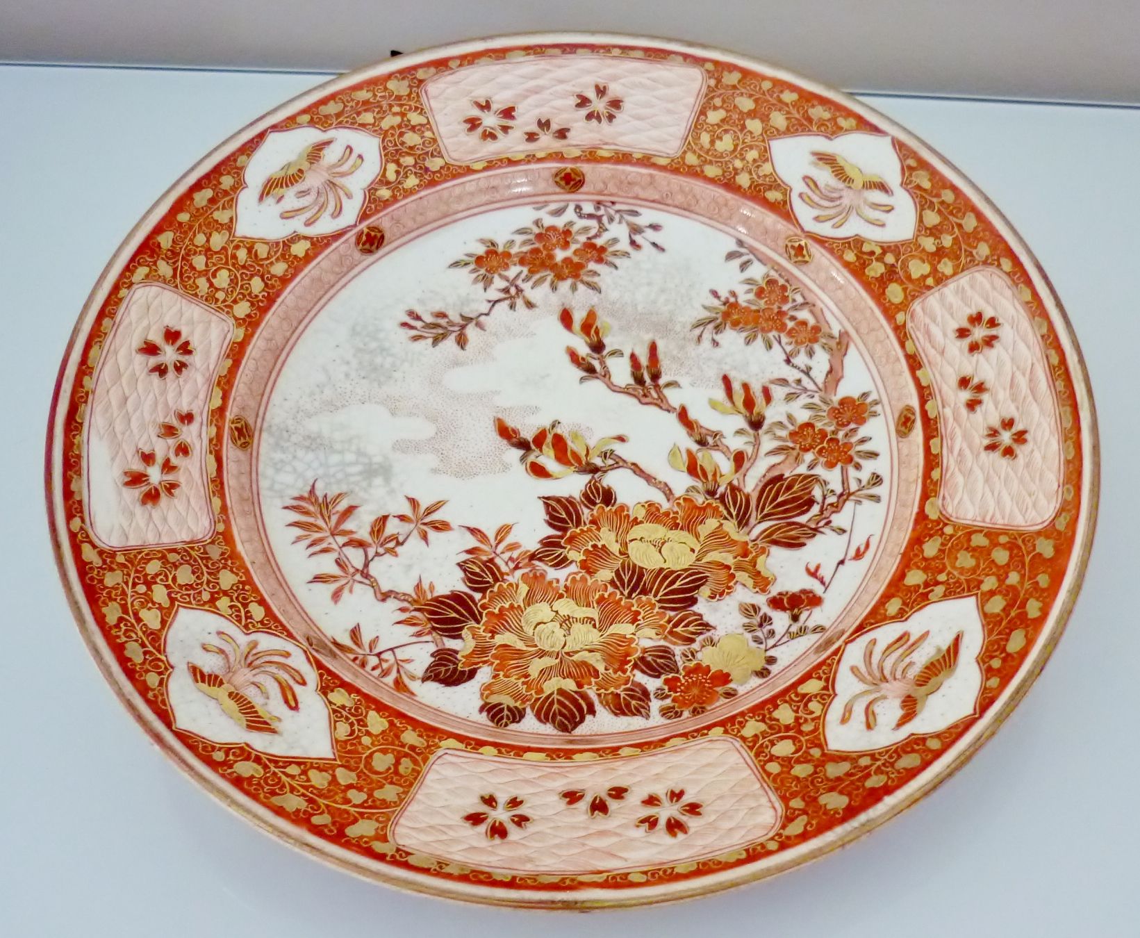 Old nineteenth century plate, Japan Kutani, signed, red and gold