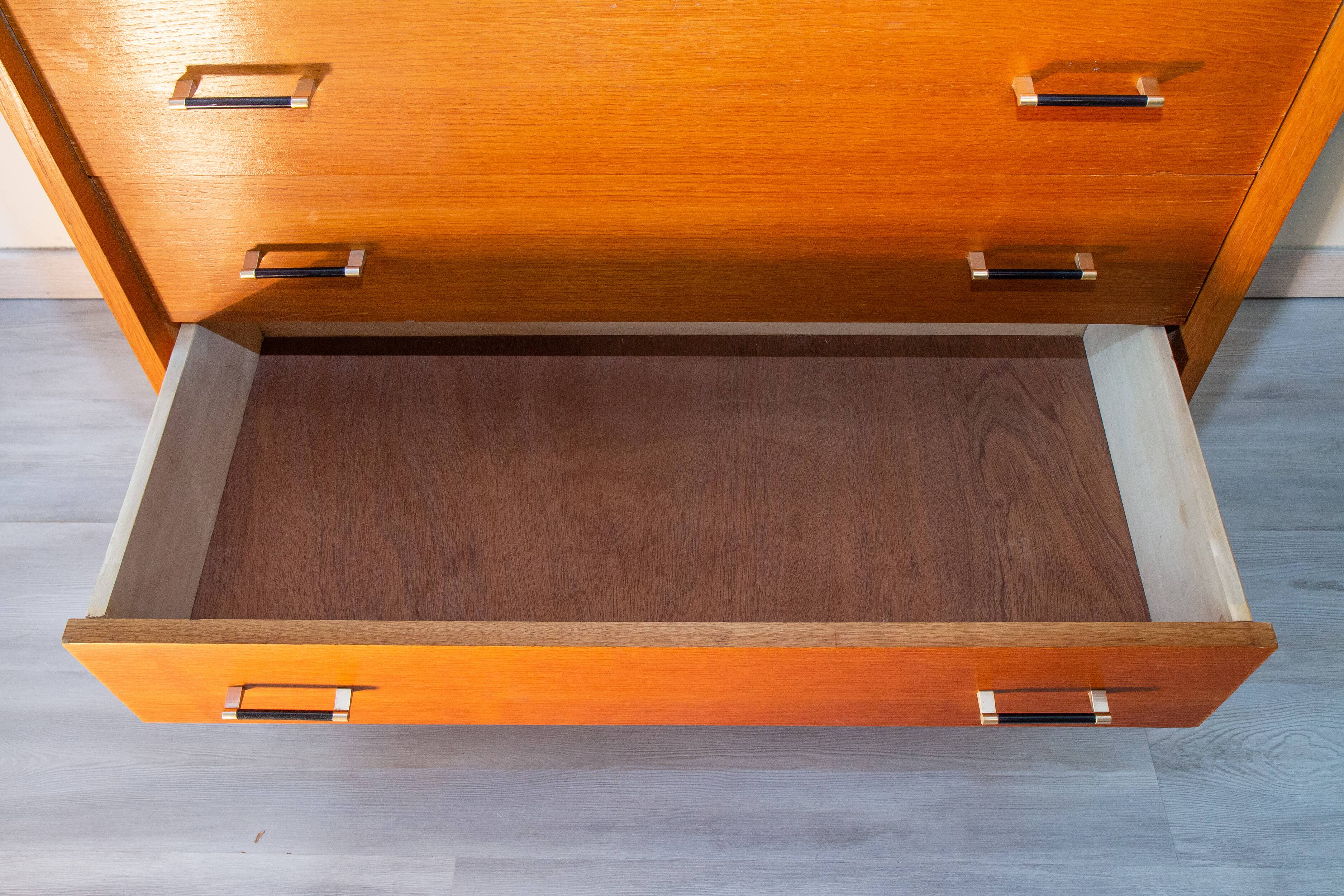 Chest of drawers year 60-70, compass foot, blond oak