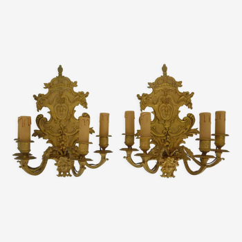 Pair of 4-spoke sconces in gilded bronze. XIXth