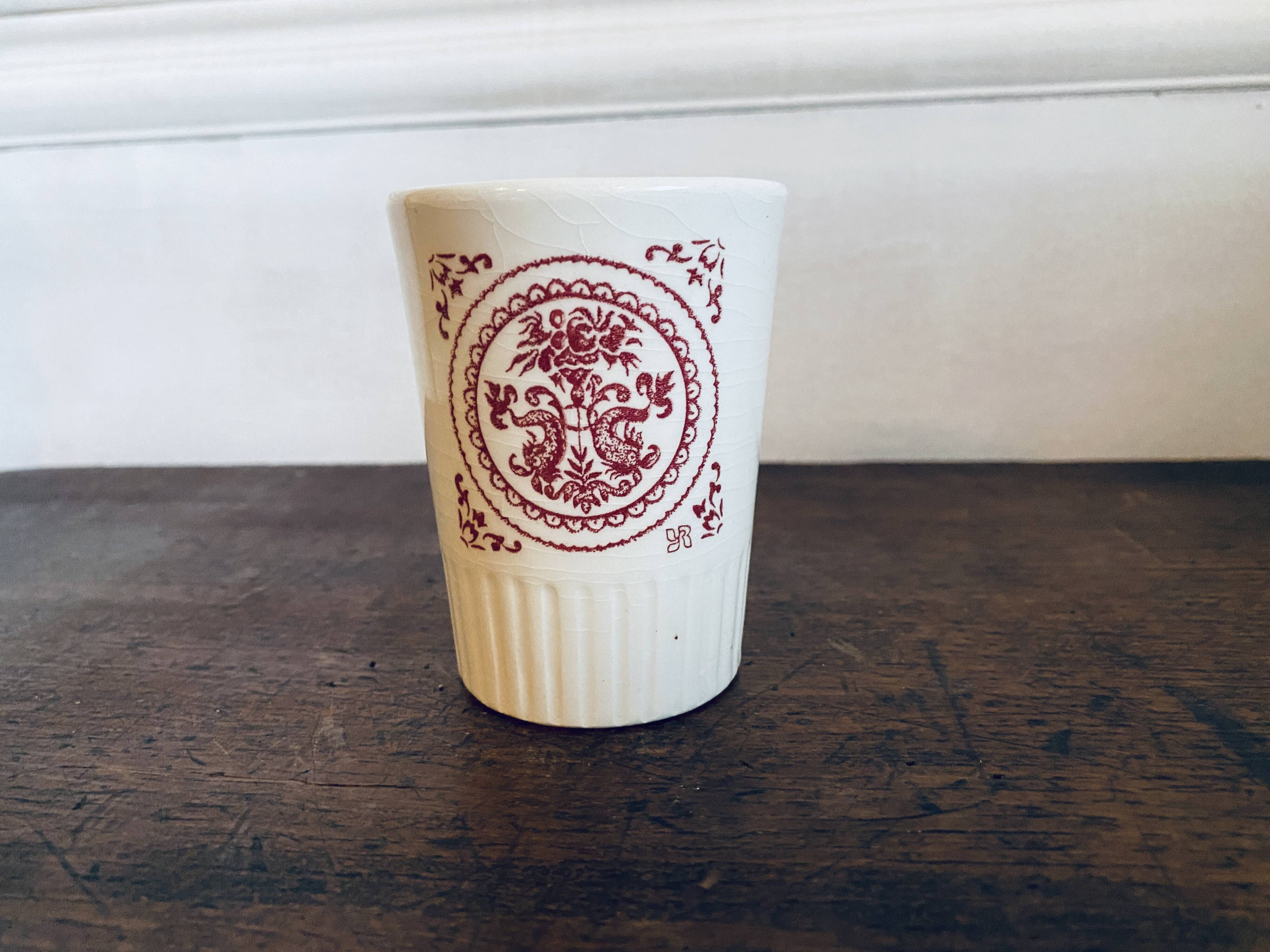 Gien ceramic cup with vintage red pattern