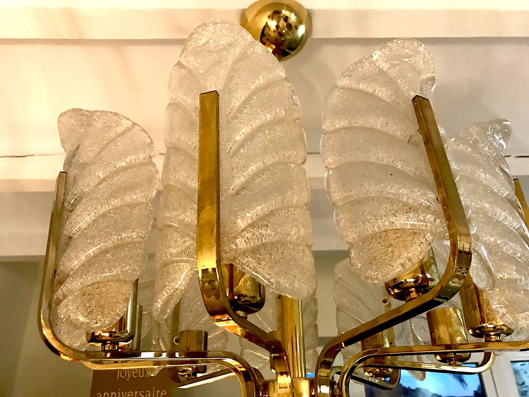 Chandelier Carl Fagerlund by Orrefors with 9 Murano leaves 1960