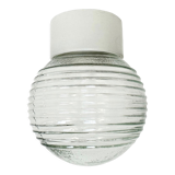 Vintage White Porcelain Ceiling Light with Ribbed Glass , 1970s
